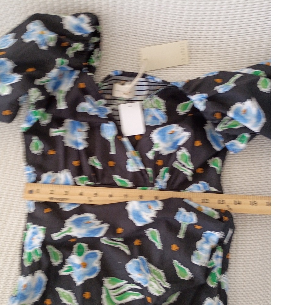 NWT Mello Day Cottagecore Black Floral Smocked Back Maxi Dress Puff Slve Slit S - Picture 11 of 14